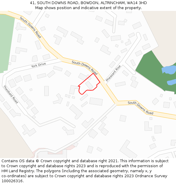 41, SOUTH DOWNS ROAD, BOWDON, ALTRINCHAM, WA14 3HD: Location map and indicative extent of plot