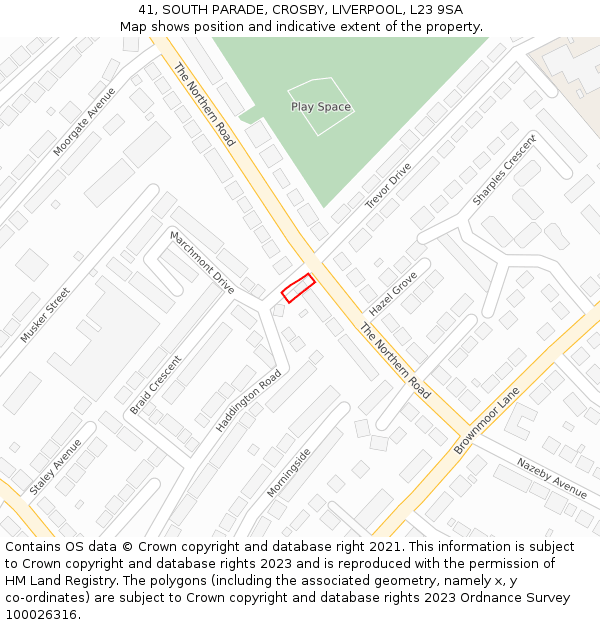 41, SOUTH PARADE, CROSBY, LIVERPOOL, L23 9SA: Location map and indicative extent of plot