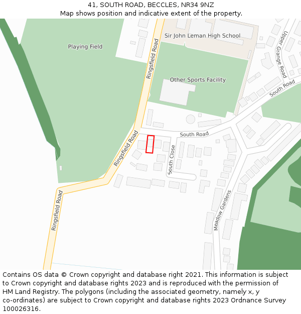 41, SOUTH ROAD, BECCLES, NR34 9NZ: Location map and indicative extent of plot