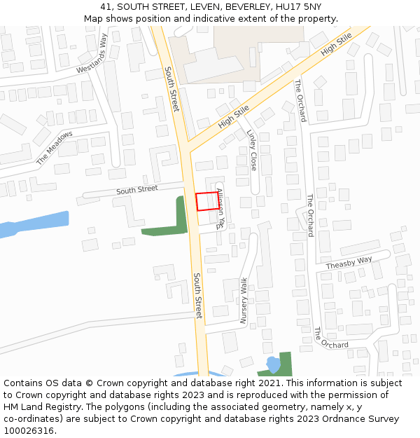 41, SOUTH STREET, LEVEN, BEVERLEY, HU17 5NY: Location map and indicative extent of plot