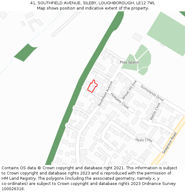 41, SOUTHFIELD AVENUE, SILEBY, LOUGHBOROUGH, LE12 7WL: Location map and indicative extent of plot