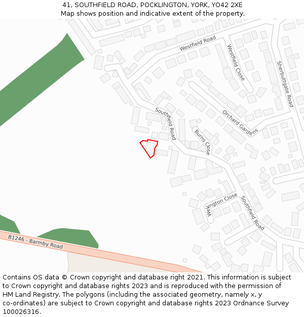 41, SOUTHFIELD ROAD, POCKLINGTON, YORK, YO42 2XE: Location map and indicative extent of plot