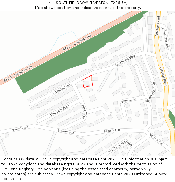 41, SOUTHFIELD WAY, TIVERTON, EX16 5AJ: Location map and indicative extent of plot