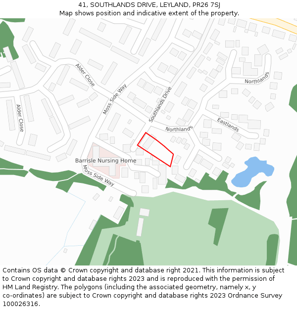 41, SOUTHLANDS DRIVE, LEYLAND, PR26 7SJ: Location map and indicative extent of plot