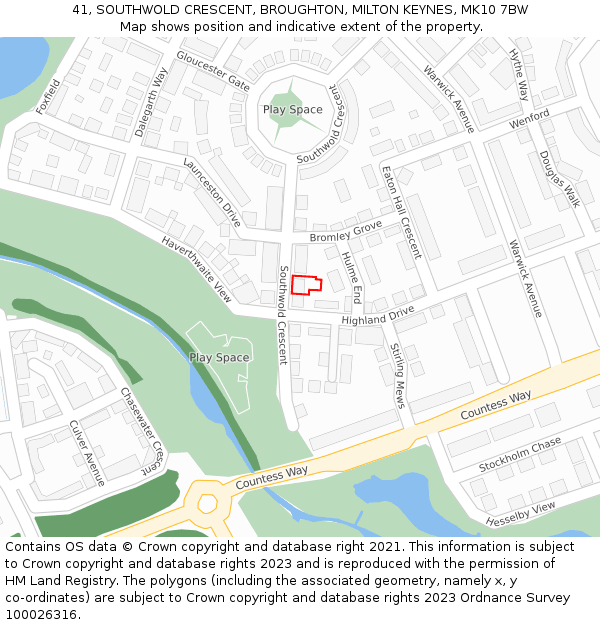 41, SOUTHWOLD CRESCENT, BROUGHTON, MILTON KEYNES, MK10 7BW: Location map and indicative extent of plot