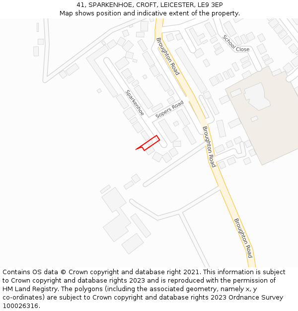 41, SPARKENHOE, CROFT, LEICESTER, LE9 3EP: Location map and indicative extent of plot