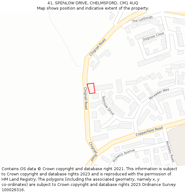 41, SPENLOW DRIVE, CHELMSFORD, CM1 4UQ: Location map and indicative extent of plot