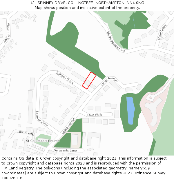 41, SPINNEY DRIVE, COLLINGTREE, NORTHAMPTON, NN4 0NG: Location map and indicative extent of plot