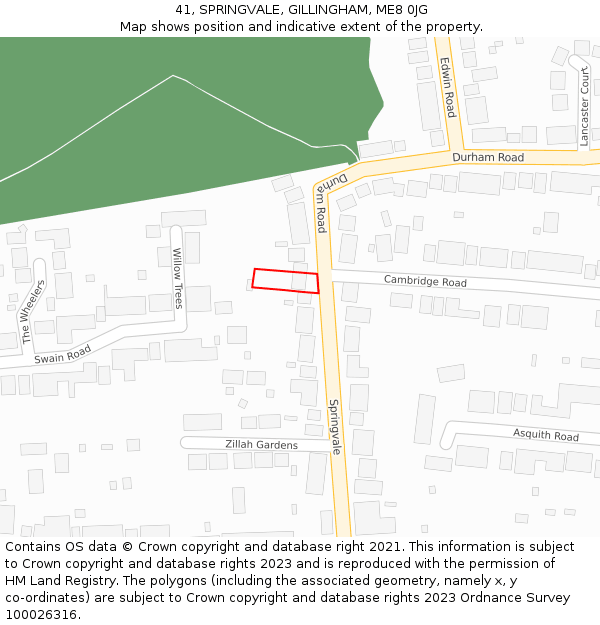 41, SPRINGVALE, GILLINGHAM, ME8 0JG: Location map and indicative extent of plot