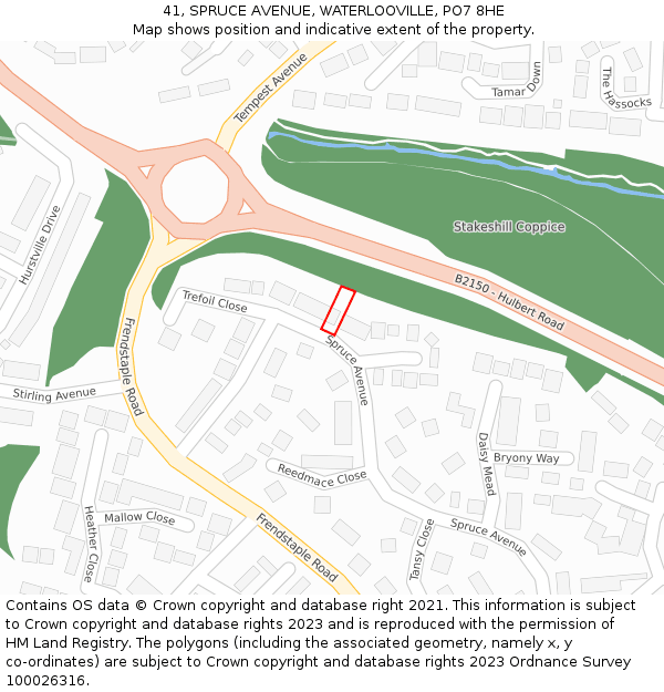 41, SPRUCE AVENUE, WATERLOOVILLE, PO7 8HE: Location map and indicative extent of plot