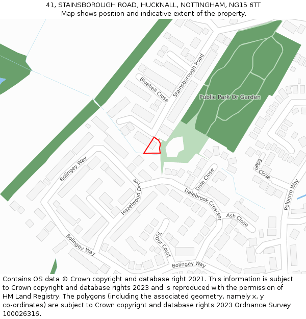 41, STAINSBOROUGH ROAD, HUCKNALL, NOTTINGHAM, NG15 6TT: Location map and indicative extent of plot