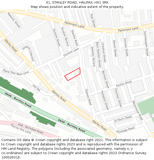 41, STANLEY ROAD, HALIFAX, HX1 3RX: Location map and indicative extent of plot