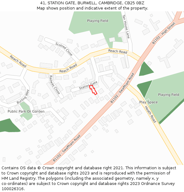 41, STATION GATE, BURWELL, CAMBRIDGE, CB25 0BZ: Location map and indicative extent of plot