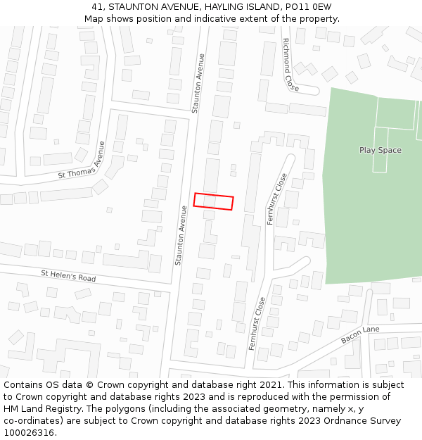 41, STAUNTON AVENUE, HAYLING ISLAND, PO11 0EW: Location map and indicative extent of plot