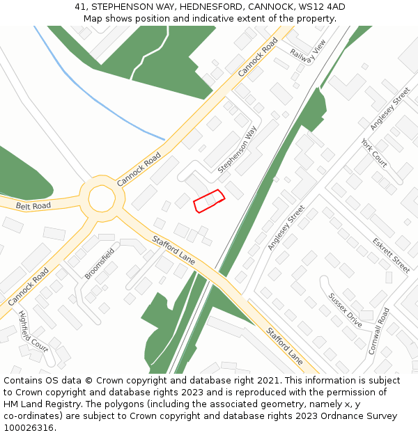 41, STEPHENSON WAY, HEDNESFORD, CANNOCK, WS12 4AD: Location map and indicative extent of plot