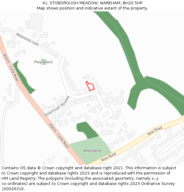 41, STOBOROUGH MEADOW, WAREHAM, BH20 5HP: Location map and indicative extent of plot