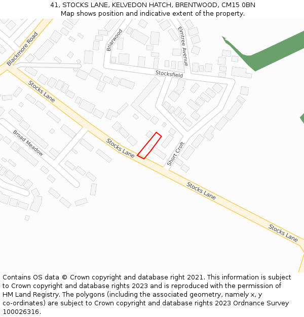 41, STOCKS LANE, KELVEDON HATCH, BRENTWOOD, CM15 0BN: Location map and indicative extent of plot