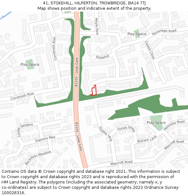 41, STOKEHILL, HILPERTON, TROWBRIDGE, BA14 7TJ: Location map and indicative extent of plot