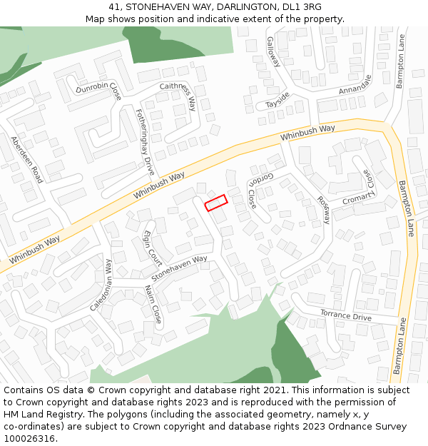 41, STONEHAVEN WAY, DARLINGTON, DL1 3RG: Location map and indicative extent of plot