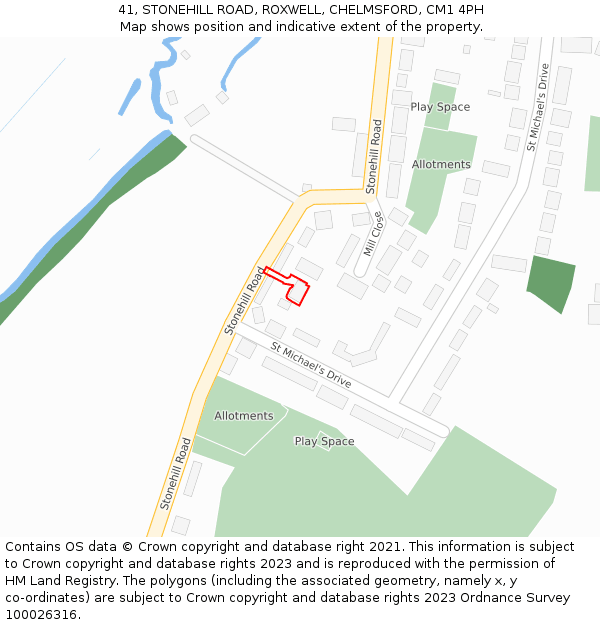 41, STONEHILL ROAD, ROXWELL, CHELMSFORD, CM1 4PH: Location map and indicative extent of plot