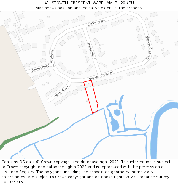 41, STOWELL CRESCENT, WAREHAM, BH20 4PU: Location map and indicative extent of plot