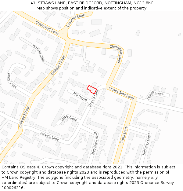 41, STRAWS LANE, EAST BRIDGFORD, NOTTINGHAM, NG13 8NF: Location map and indicative extent of plot