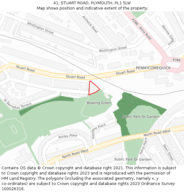 41, STUART ROAD, PLYMOUTH, PL1 5LW: Location map and indicative extent of plot