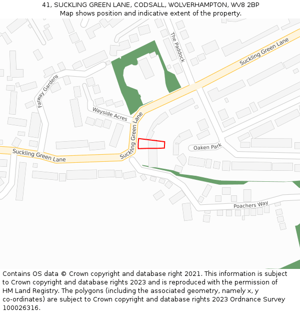 41, SUCKLING GREEN LANE, CODSALL, WOLVERHAMPTON, WV8 2BP: Location map and indicative extent of plot