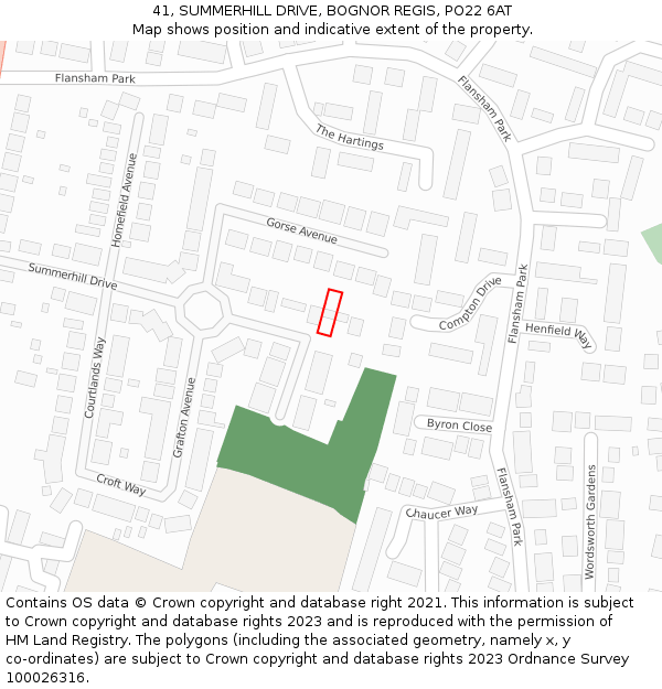 41, SUMMERHILL DRIVE, BOGNOR REGIS, PO22 6AT: Location map and indicative extent of plot