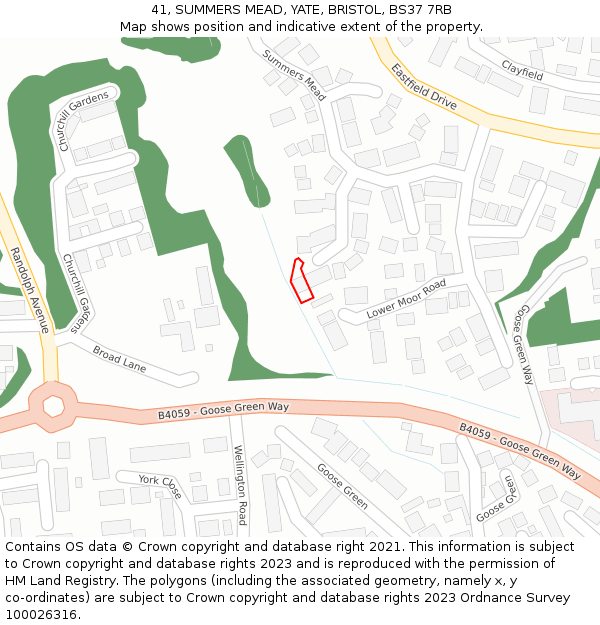 41, SUMMERS MEAD, YATE, BRISTOL, BS37 7RB: Location map and indicative extent of plot