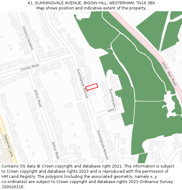 41, SUNNINGVALE AVENUE, BIGGIN HILL, WESTERHAM, TN16 3BX: Location map and indicative extent of plot