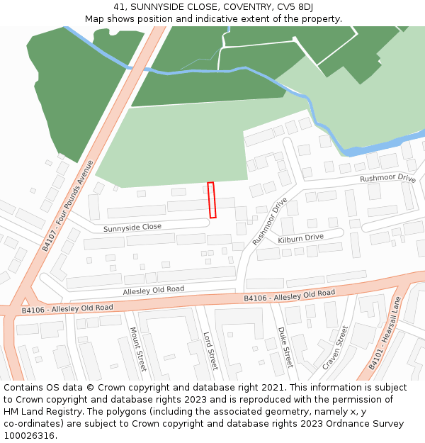 41, SUNNYSIDE CLOSE, COVENTRY, CV5 8DJ: Location map and indicative extent of plot