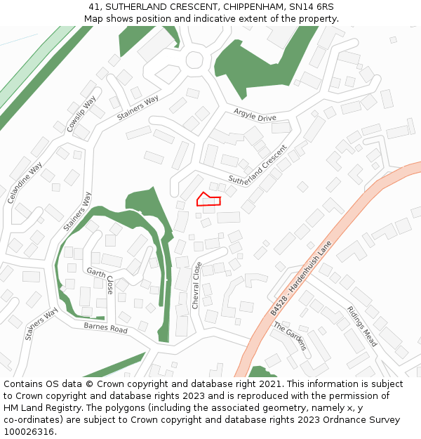 41, SUTHERLAND CRESCENT, CHIPPENHAM, SN14 6RS: Location map and indicative extent of plot