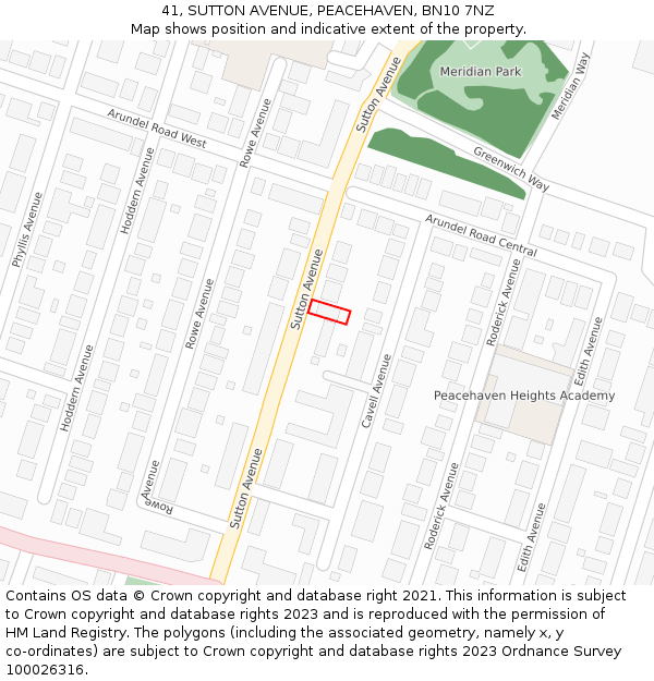 41, SUTTON AVENUE, PEACEHAVEN, BN10 7NZ: Location map and indicative extent of plot