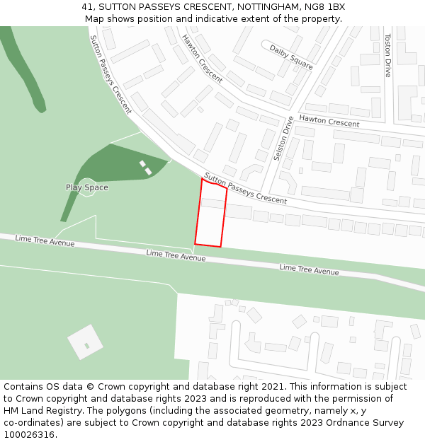 41, SUTTON PASSEYS CRESCENT, NOTTINGHAM, NG8 1BX: Location map and indicative extent of plot