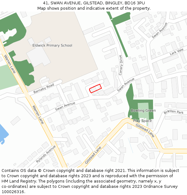 41, SWAN AVENUE, GILSTEAD, BINGLEY, BD16 3PU: Location map and indicative extent of plot