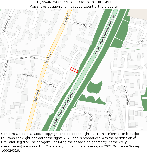 41, SWAN GARDENS, PETERBOROUGH, PE1 4SB: Location map and indicative extent of plot