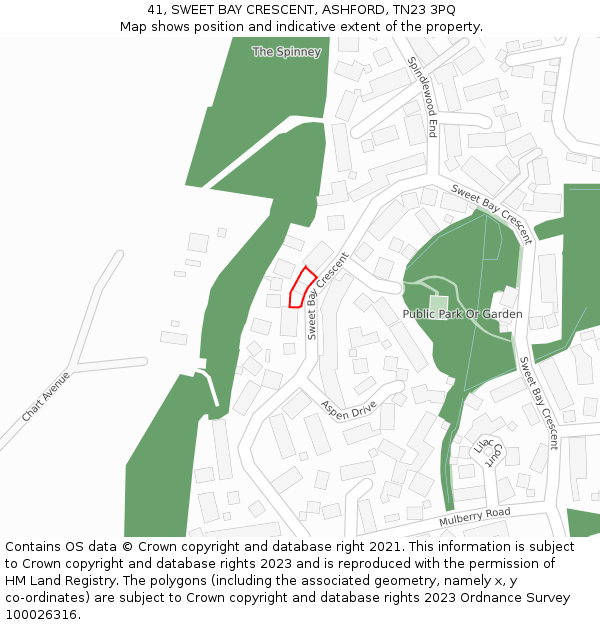41, SWEET BAY CRESCENT, ASHFORD, TN23 3PQ: Location map and indicative extent of plot
