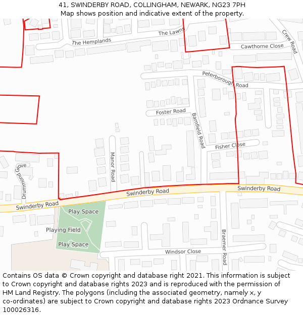 41, SWINDERBY ROAD, COLLINGHAM, NEWARK, NG23 7PH: Location map and indicative extent of plot