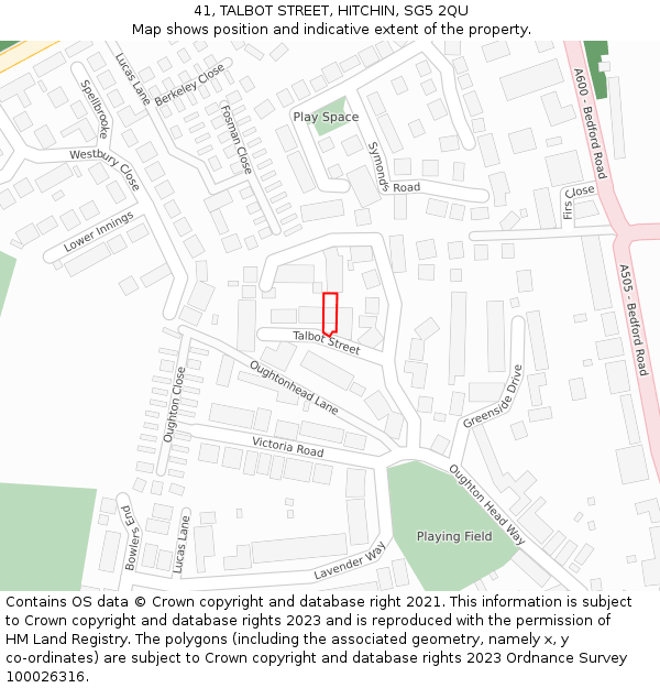 41, TALBOT STREET, HITCHIN, SG5 2QU: Location map and indicative extent of plot