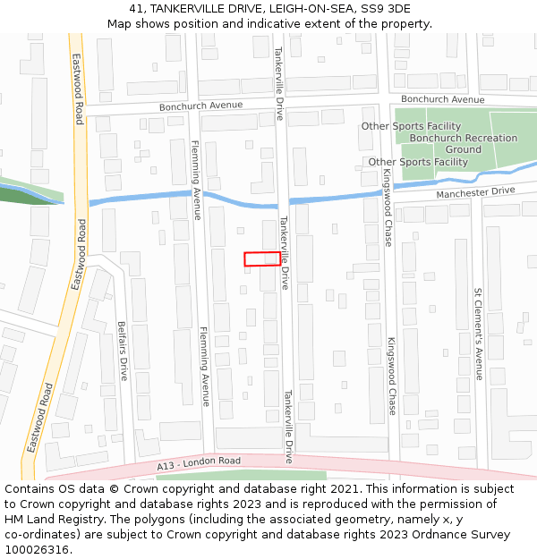 41, TANKERVILLE DRIVE, LEIGH-ON-SEA, SS9 3DE: Location map and indicative extent of plot