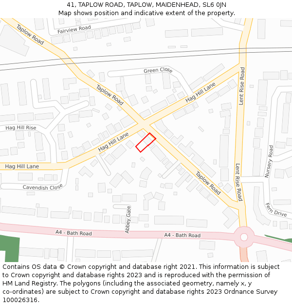 41, TAPLOW ROAD, TAPLOW, MAIDENHEAD, SL6 0JN: Location map and indicative extent of plot