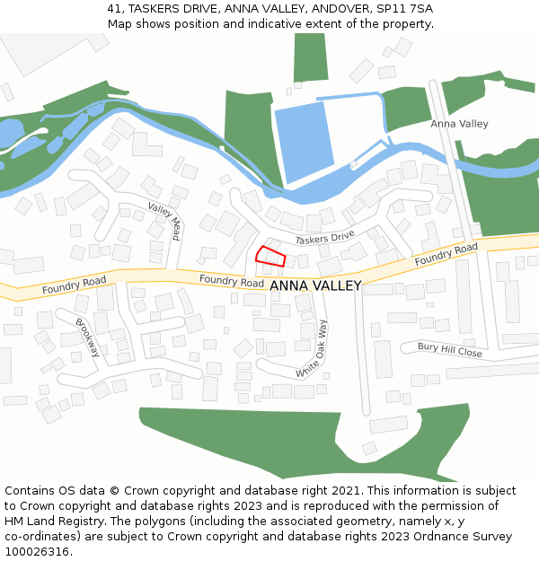 41, TASKERS DRIVE, ANNA VALLEY, ANDOVER, SP11 7SA: Location map and indicative extent of plot