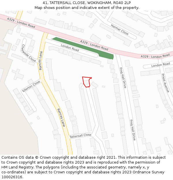 41, TATTERSALL CLOSE, WOKINGHAM, RG40 2LP: Location map and indicative extent of plot