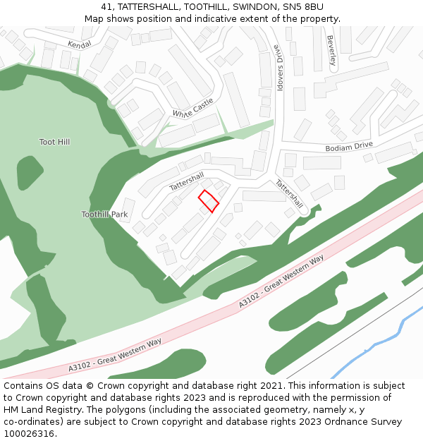 41, TATTERSHALL, TOOTHILL, SWINDON, SN5 8BU: Location map and indicative extent of plot