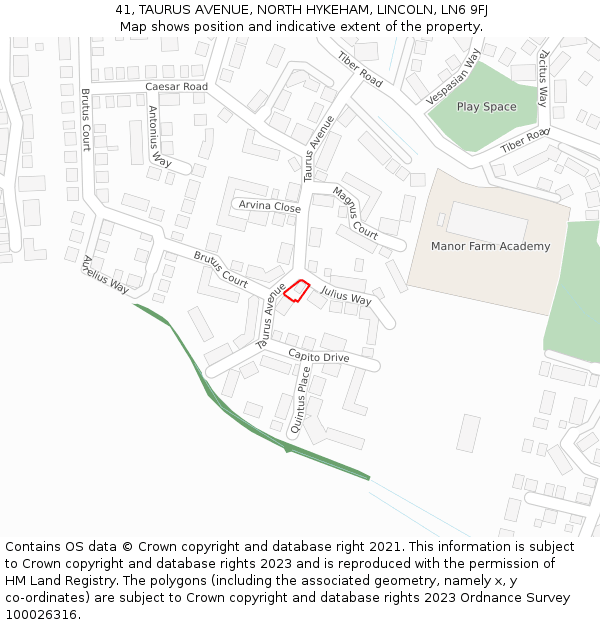 41, TAURUS AVENUE, NORTH HYKEHAM, LINCOLN, LN6 9FJ: Location map and indicative extent of plot