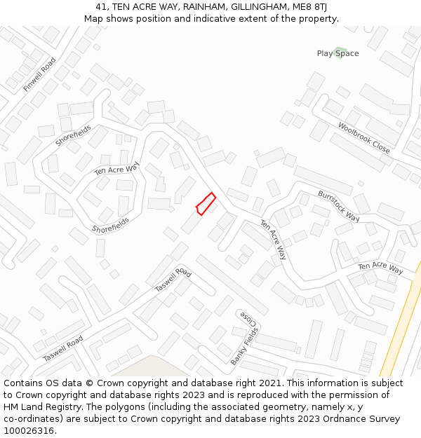 41, TEN ACRE WAY, RAINHAM, GILLINGHAM, ME8 8TJ: Location map and indicative extent of plot