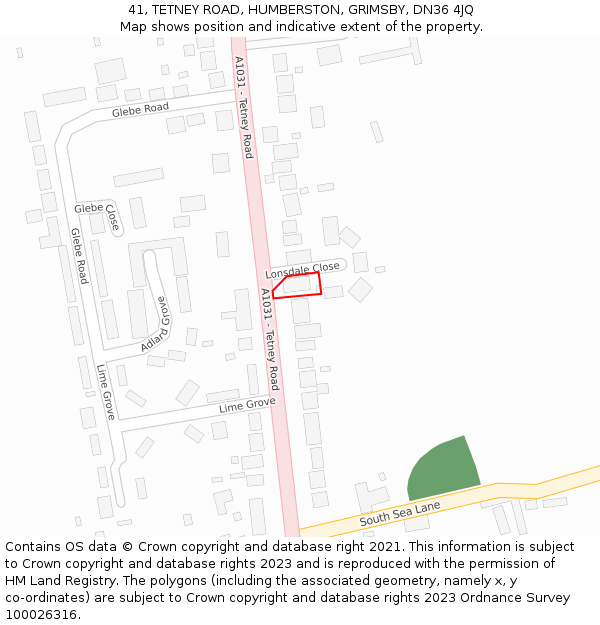 41, TETNEY ROAD, HUMBERSTON, GRIMSBY, DN36 4JQ: Location map and indicative extent of plot