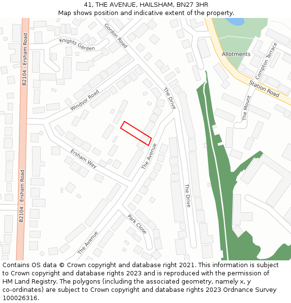 41, THE AVENUE, HAILSHAM, BN27 3HR: Location map and indicative extent of plot