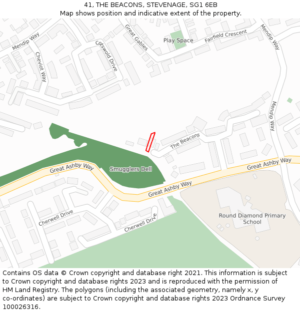 41, THE BEACONS, STEVENAGE, SG1 6EB: Location map and indicative extent of plot